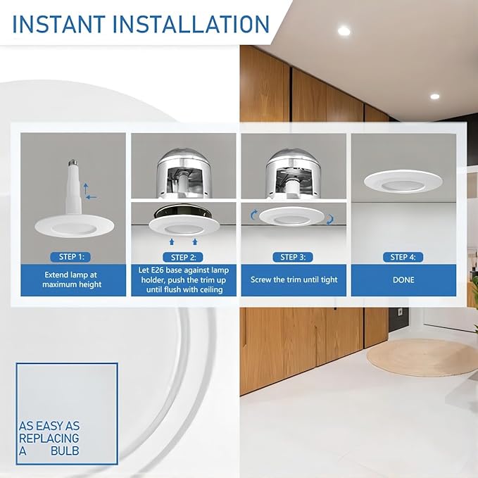 Jolux 4-Pack 5/6" LED Can Lights Retrofit Recessed Lighting,12W=60W,5000K Daylight,800 Lumens,Dimmable Adjustable Retrofit Downlight,ETL,Damp Rated,Simple Installation Can Lights,Bevel Trim
