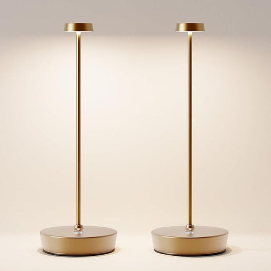 2Pack Cordless LED Table Lamp，Rechargeable Battery Operated Table Light, 3 Color Stepless Dimmable Table Lamp, Portable Table Light for Outdoor/Restaurants/Patio