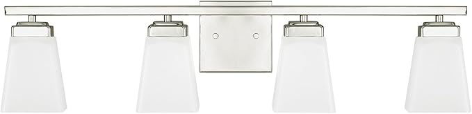HomePlace Lighting 114441PN-334 Baxley Modern Soft White Glass Bathroom Vanity Wall Light, 4-Light 400 Total Watts, 7" H x 31" W, Polished Nickel
