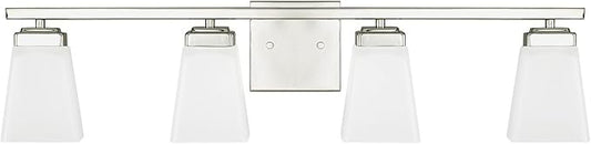 HomePlace Lighting 114441PN-334 Baxley Modern Soft White Glass Bathroom Vanity Wall Light, 4-Light 400 Total Watts, 7" H x 31" W, Polished Nickel