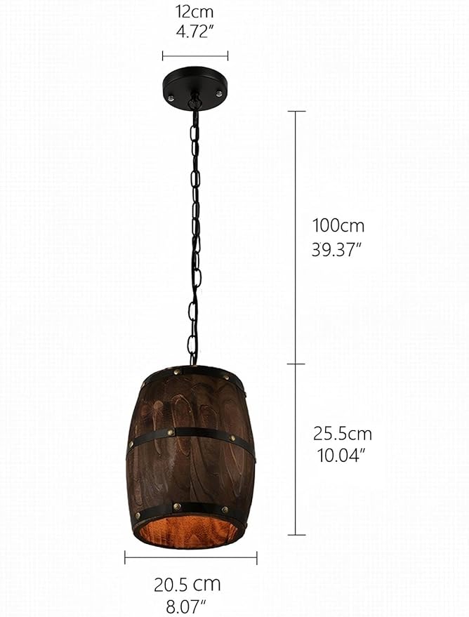 Newrays Antique Wood Wine Barrel Pendant Lamp Hanging Rustic Unique Kitchen Bar Ceiling Lamp Light Fixtures (XS)