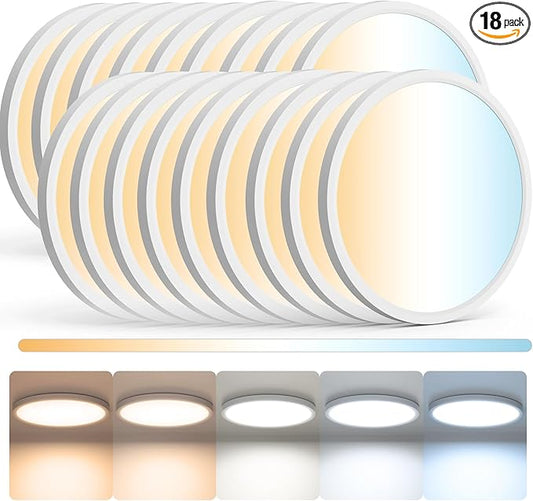 18Pack LED Flush Mount Ceiling Light,12inch 24W,2700K-6500K 5 Color Temperature Selectable Ceiling Lights, 3200LM Low Profile Ceiling Light for Bedroom Kitchen Hallway