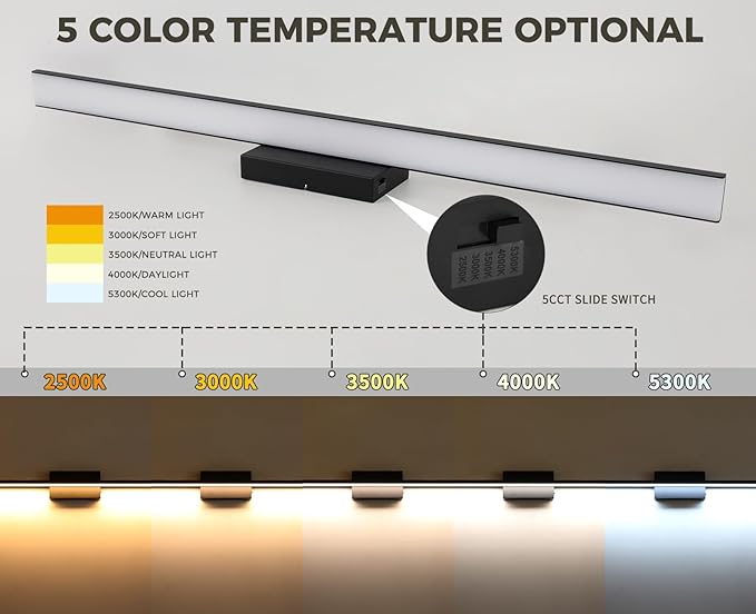 JUSHENG Black Modern LED Vanity Lights for Bathroom Light Fixtures, 47.24 Inch 42W 5CCT Dimmable Vanity Light Bar Bathroom Lighting