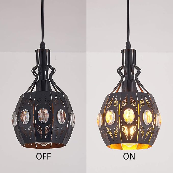 YLONG-ZS Hanging Lamp Swag Lights Plug in Pendant Light,Hanging Lights with Plug in Cord Small Black Vintage Rustic Dimmable Hanging Ceiling Lamp for Corner Restaurant Living Room Bedroom