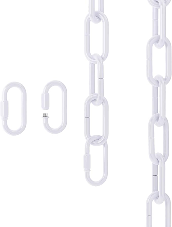 6 Feet Industrial White Light Fixture Chain, Adjustable Metal Pendant Chandelier Chain Extension with Detachable Link, Maximum Load is 66 Pounds