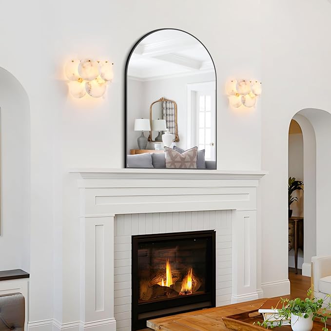 Modern Farmhouse Wall Sconces, Alabaster Sconce Lighting for Living Room, Marble Sconce Wall Light Fixtures for Bedroom Entryway Bathroom, 1 Pack