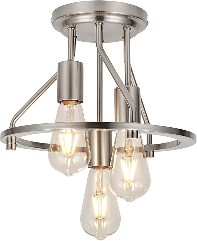 WILON Ceiling Light,Brushed Nickel Semi Flush Mount Light.3-Light Ceiling Light Fixtures Farmhouse Kitchen Light Industrial Hallway Light Fixtures E26 Socket Lamp for Hallway Kitchen Foyer
