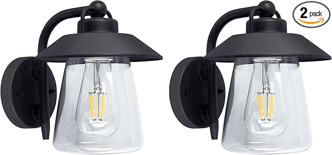 LUTEC 2 Pack Outdoor Indoor Exterior Light Fixture, Farmhouse Barn Wall Sconce, Matte Black Finish Anti-Rust Wall Mount Light, Waterproof Wall lamp with Clear Glass for Porch, Exterior, Patio