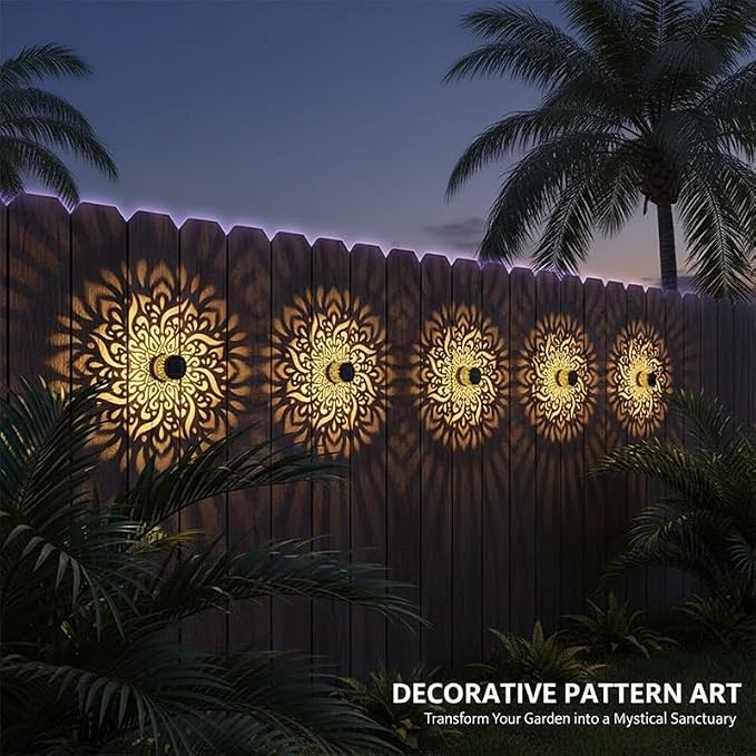 1 Pcs Solar Mandala Lights Outdoor: Metal Waterproof Solar Wall Lights with Decorative Projection Pattern - Solar Garden Lights for Fence Patio Deck Backyard Walkway Yard Decor