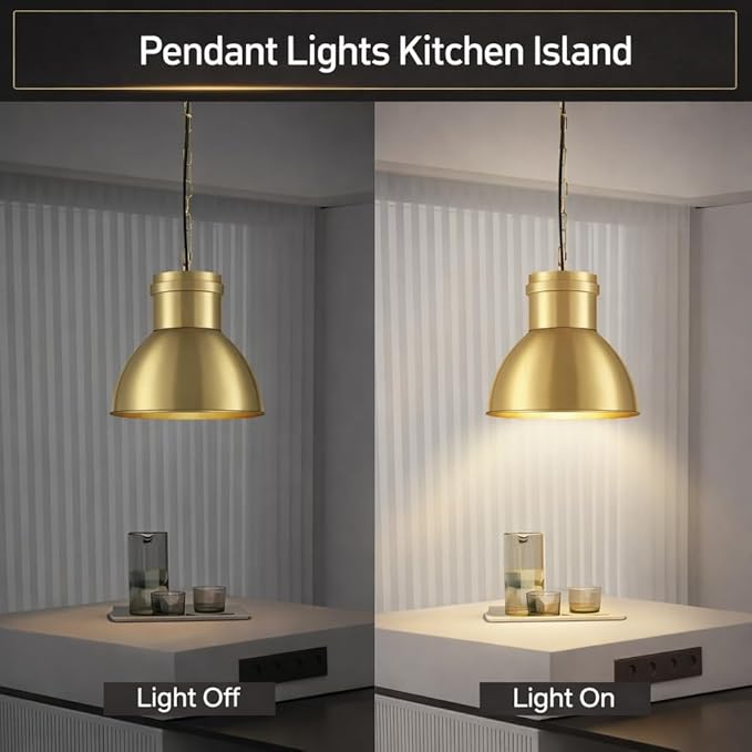 BoostArea Gold Pendant Light for Kitchen Island, 10.6" Large Metal Dome Shade, 70.9" Adjustable Height Hanging Light Fixture, Modern Farmhouse Pendant Lighting, E26 Base, Bulb Not Included