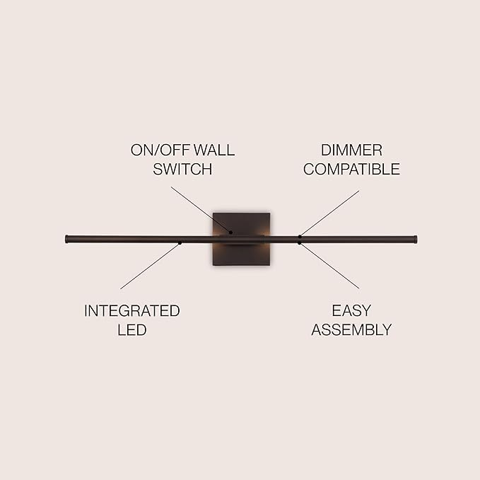 JONATHAN Y 28" Oil Rubbed Bronze Modern Dimmable Integrated LED Wall Sconce, Metal Vanity Light for Bathroom Mirror Bedroom Hallway, Sleek Hardwired Wall Lamp Fixture, 3000K (JYL7022D)