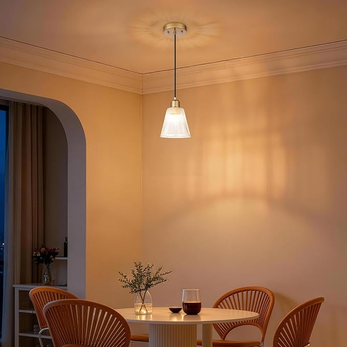 Pendant Light Kitchen Island, Modern Pendant Light Fixture with 5.8mm Thick Glass Shade, Adjustable Gold Hanging Light Fixture for Kitchen Sink, Dining Room, Entryway, 1 Pack