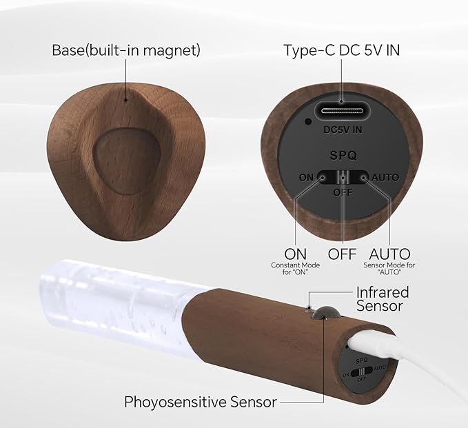 Motion Sensor Night Lights Indoor, Rechargeable Night Lights Wall Sconces Wooden Set of 3, Battery Powered Magnetic Wall Sconces Decor for Bedroom, Hallway, Bathroom, Stairway, Closet（Walnut Wood）