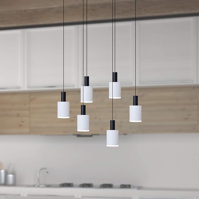 Virgo 6 Mini Pendant Lighting Black-White - LED Hanging Light Fixture for Kitchen Island, Bar, Foyer - Cluster Pendants - Dimmable, Adjustable Wire, Lamp Bulb Included