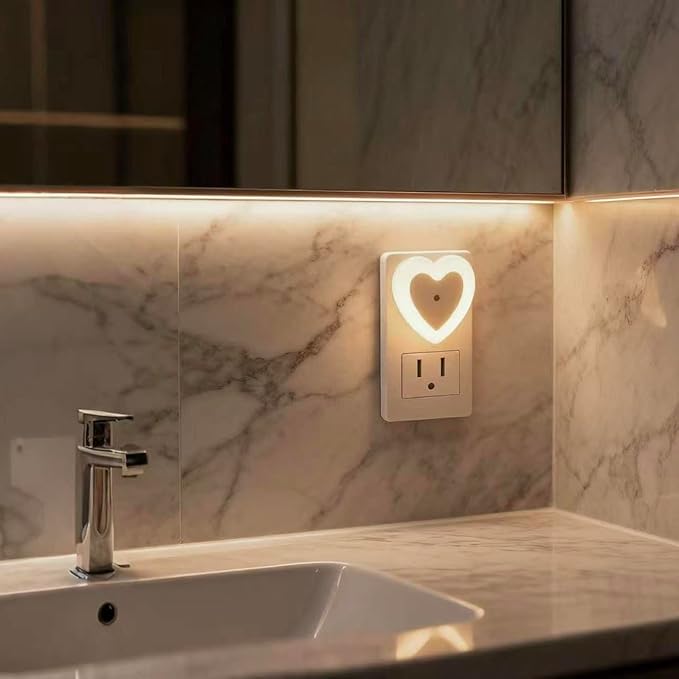 LED Night Lights Plug in(4-Pack), Dusk to Dawn Sensor Auto-On/Off, Heart Shaped Nightlight 0.5W for Bedroom, Bathroom, Kids Room, Hallway, Toilet(Warm White)