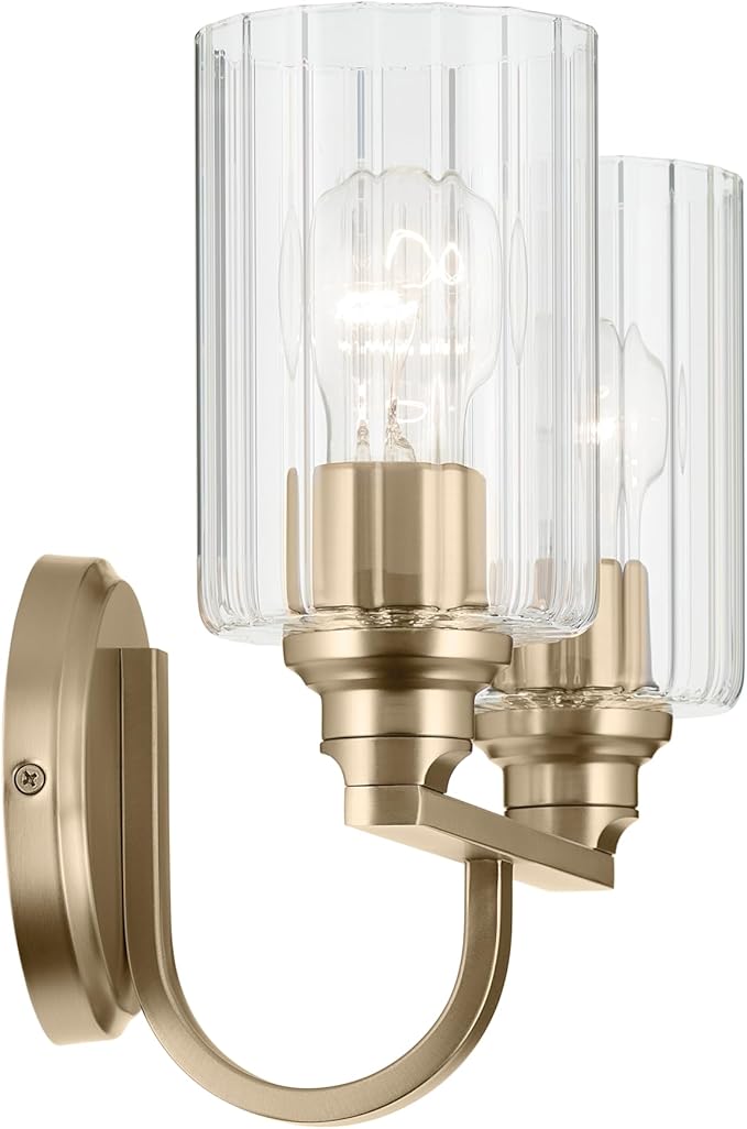 Kichler Gioe 2-Light Vanity Light Fixture 14.25" Bathroom Light with Clear Fluted Glass in Champagne Bronze for Bathroom Vanity Over Mirror (14.25" W x 10.5" H), 55225CPZFLU