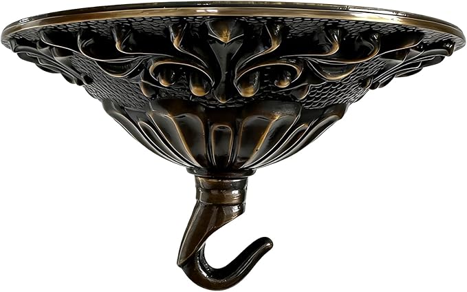 5.51" All Copper Ceiling Cover Plate, Heavy Duty Retro Black & Gold Solid Brass Carved Chandelier Ceiling Canopy Base, Light Canopy Kit, Chandelier Parts with Dual Ceiling Hooks for Light(Open/Closed)