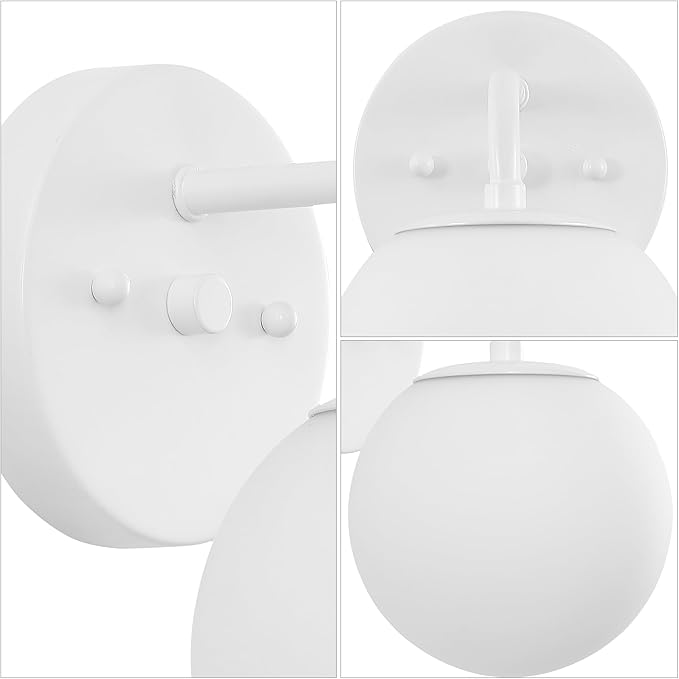 JONATHAN Y 5.75" White 1-Light Modern Globe Wall Sconce Vanity Light for Bathroom, White Frosted Glass Shade, Midcentury Parisian Bistro Wall Lamp, LED Bulb Included (JYL3534D)