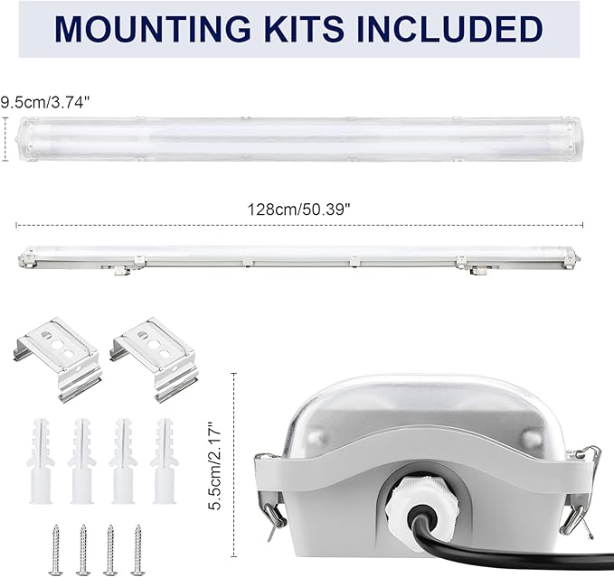 BRILLIHOOD 4Ft LED Vapor Tight Light Fixtures, 48W, 4200LM, 6500K Bright White, Clear Cover, IP65 Waterproof Vapor Proof Lights for Car Wash, Garage, Walk in Freezer, Indoor Outdoor Lighting, 4-Pack