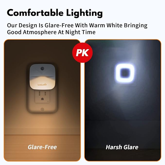LuxLumin LED Night Lights Plug into Wall with Dusk-to-Dawn Sensor, Automatically Turn on and Off,Night Light for Kids,Bedroom,Bathroom,Stairs, White, 6 Packs