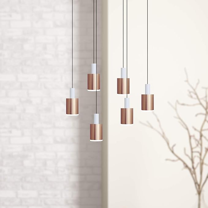 Virgo 6 Mini Pendant Lighting White-Copper - LED Hanging Light Fixture for Kitchen Island, Bar, Foyer - Cluster Pendants - Dimmable, Adjustable Wire, Lamp Bulb Included