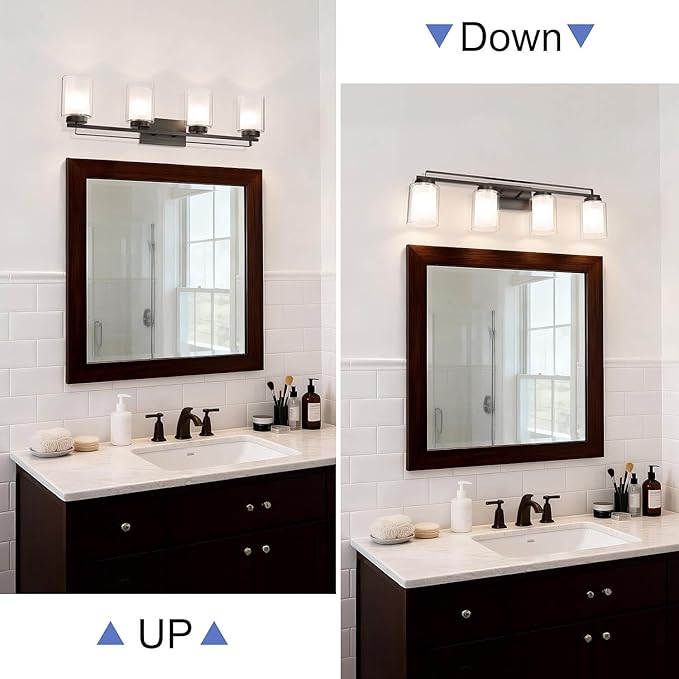 XiNBEi Lighting Wall Light 4 Light Bathroom Vanity Lighting with Dual Glass Shade in Dark Bronze Indoor Wall Mount Light XB-W1195-4-DB