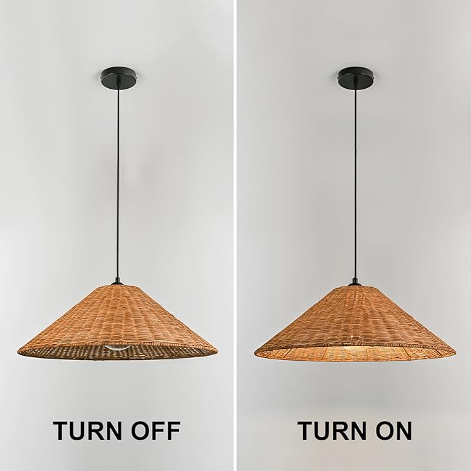 23.6'' Large Weaving Rattan Chandelier, Coastal Chandelier Hand Woven Rattan Dome Pendant Lighting Fixture Farmhouse Natural Basket Hanging Light