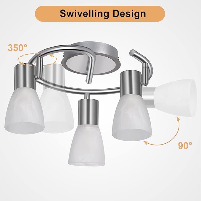 HiBay 3-Light Ceiling Light Fixture, Modern Sliver Adjustable LED Track Lighting Round Spot Lights, Directional Spotlight with Glass Shade for Kitchen Bedroom, Incl 3× 4W E12 Bulbs