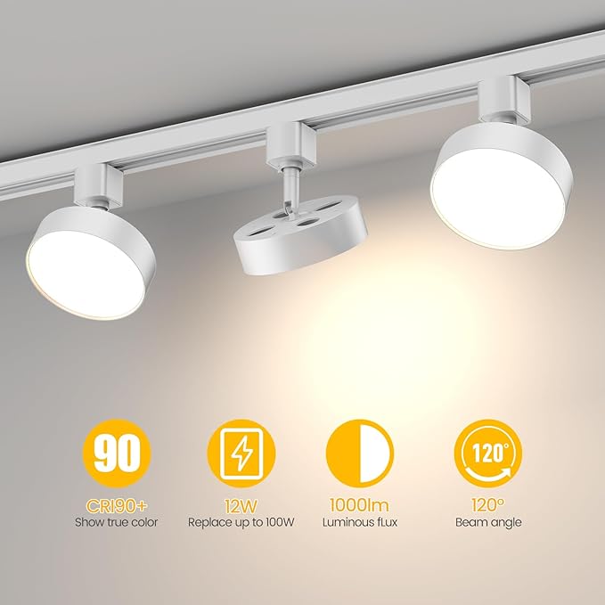 Diffuse LED Track Lighting Heads H Type Track Light Heads Dimmable Kitchen Track Lighting Fixtures Ceiling, Compatible with H Track Rails - Flicker Free CRI90+ 4000K 12W 1000lm, 4 Pack White