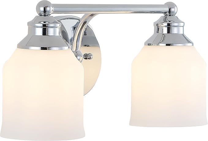JONATHAN Y 14" Chrome Modern Farmhouse LED Vanity Light Wall Sconce Fixture, Frosted White Glass Shade, Dimmable Wall Lamp for Bathroom Mirror Kitchen Sink, UL Listed (JYL7550A)