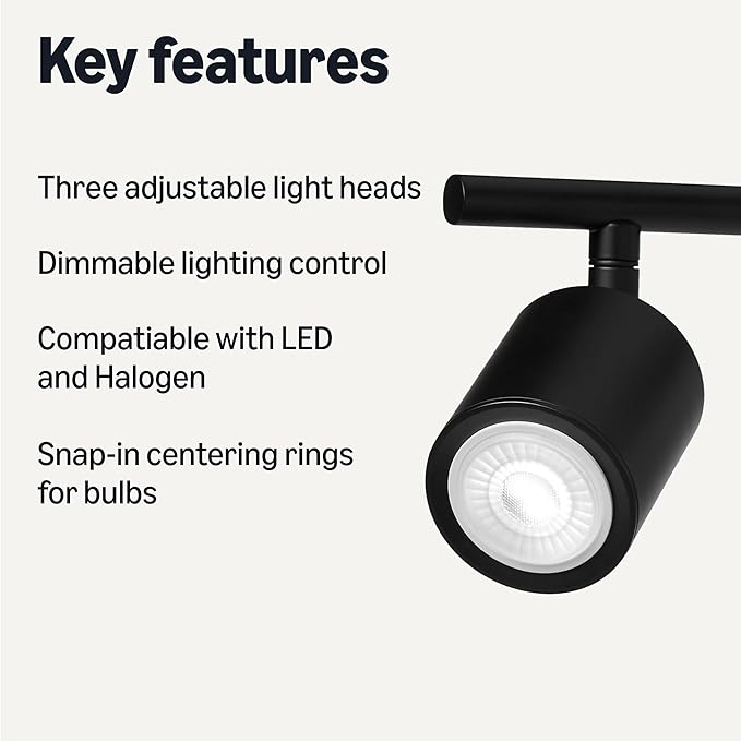 Amazon Basics 3-Light Track Lighting Kits, 20L x 5W x 7H in, 1 Pack, Black