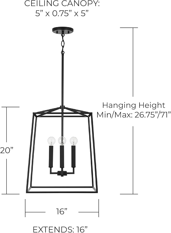 Capital Lighting 537642MB Thea Lantern Foyer Pendant, 4-Light 240 Total Watts, 20" H x 16" W, Matte Black