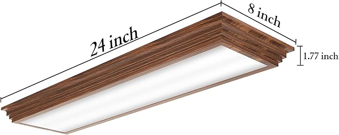 FAITHSAIL 2FT LED Light Fixture with 3000K/4000K/5000K CCT Selectable Dimmable 2 Foot LED Linear with Wooden Look 30W 3300LM Flush Mount Ceiling Wraparound for Kitchen, Bedroom, Laundry, 2 Pack