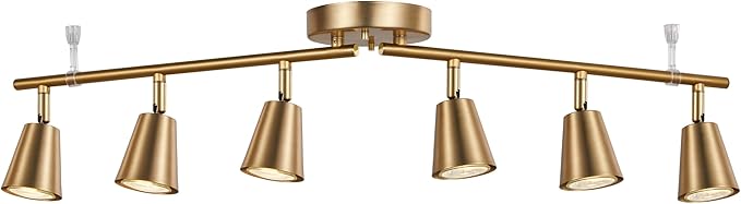6 Light Track Lighting Kit, Matte Brass Finish Foldable and Adjustable with Modern Ceiling Spotlight for Kitchen,Living,Bed Room Home Improvement