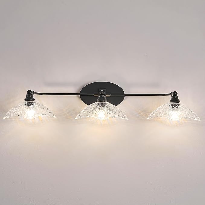 Vintage Vanity Light, 3-Light Black Vanity Light Bathroom Lights fixtures Over Mirror 33.85 Inch Modern Dimmable Bath Light Fixture for Bathroom Makeup, (Requires E12 Bulb, Not Included)