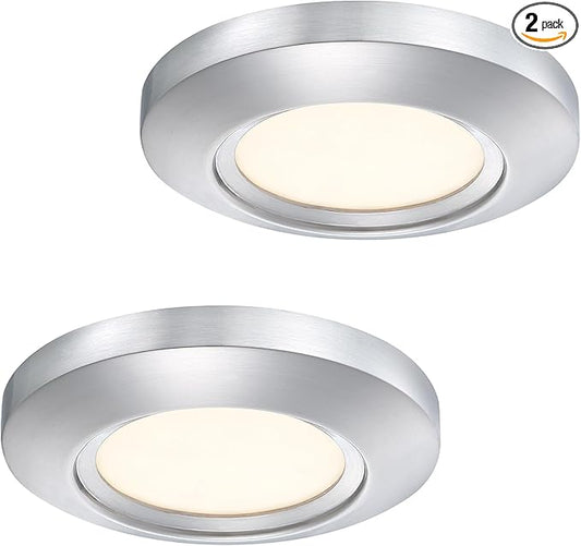 5.5 Inch Dimmable LED Disk Light, 14W 870 LM Low Profile Recessed Surface Mount Light Fixture, Round Metal Ceiling Light, Heavy Duty, 3000K Warm White, Brushed Nickel, 2 Pack