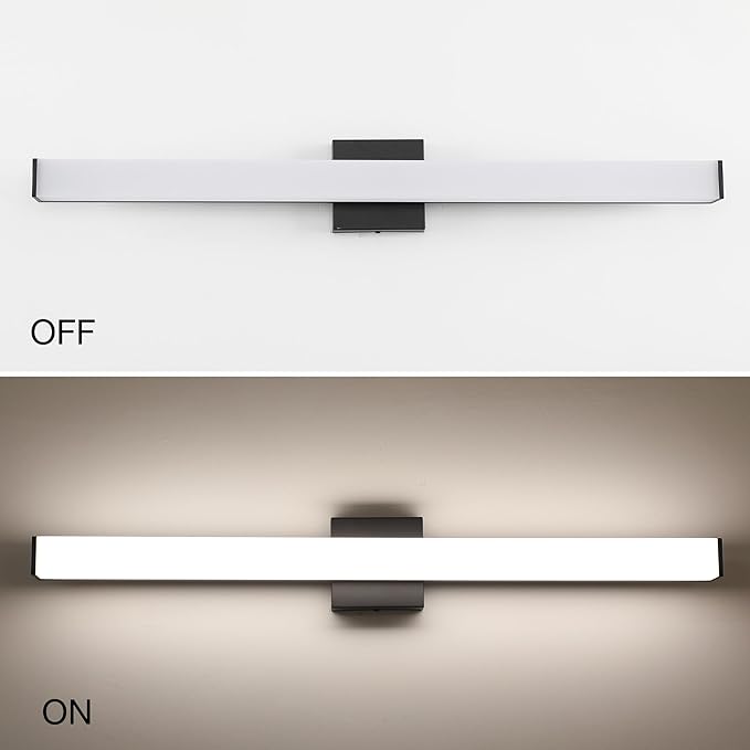 LED Bathroom Vanity Light Fixtures 31.5in Matte Black,Dimmable 24W 4000K Natural White Square Wall Fixture, Modern Lighting for Over Mirror, Damp Rated