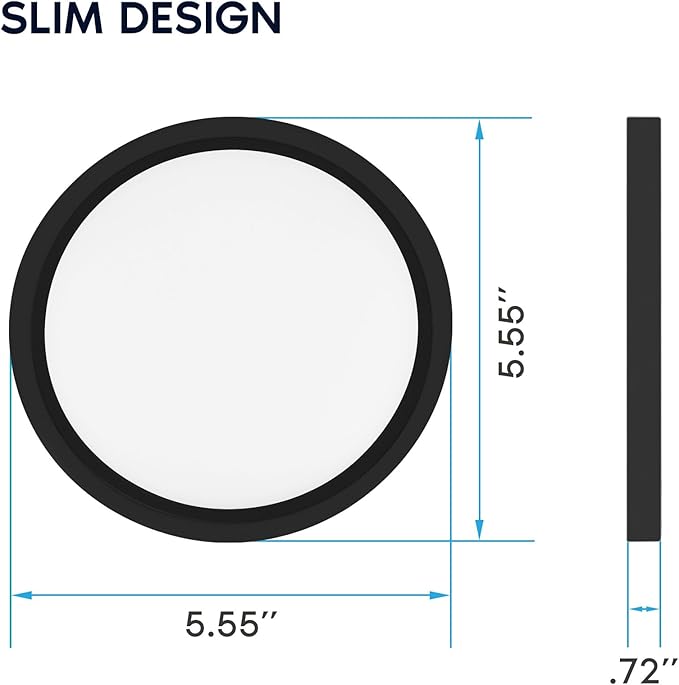 LUXRITE Slim 5 Inch LED Flush Mount Ceiling Light, 12W 800LM, 5CCT 2700K 3000K 3500K 4000K 5000K, Dimmable LED Ceiling Light, Damp Rated, Energy Star, Title 24 - Black
