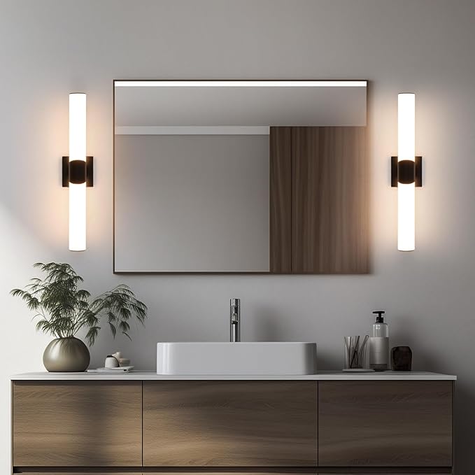 Modern Wall Sconce 22 Ihch Black Bathroom Sconces LED Wall Lighting Fixtures with Acrylic Shade Hardwired Long Vanity Lights Over Mirror for Bedroom Living Room Hallway