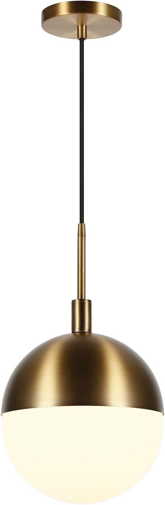 Henn&Hart 10" Modern Pendant Light Fixture with White Milk Glass Globe Shade and 8' Adjustable Cord for Kitchen Island, Dining Room or Game Room, Gold