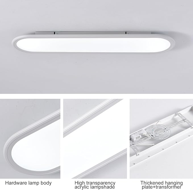 Ganeed 27.6 Inch LED Ceiling Light, High Brightness Linear Ceiling Lamps,6000K Cool White Modern Ultra Thin Low Profile Light Fixture for Bedroom Kitchen Study Room Hallway,White/36W