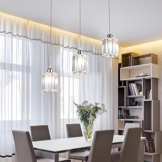 Rechargeable Wireless Battery Operated Pendant Light with Bulb & Remote, Battery Powered Pendant Lamp Cordless Crystal Glass Chandelier Ceiling Hanging Lighting for Kitchen Island Dining Table Bedroom
