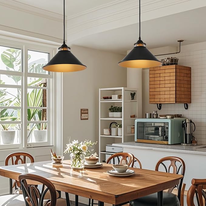 Black Pendant Lights Kitchen Island 2 Pack, Dome Pendant Light Fixtures, Farmhouse Pendant Light, Modern Pendant Lights for Kitchen Island Dining Room Bedroom Study (3, Black)
