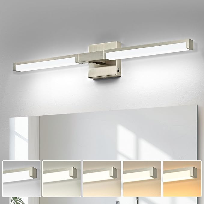 OKELI Modern Bathroom Light Fixtures Over Mirror, 24 Inch Brushed Nickel Vanity Light Bar for Bathroom, 12W 5CCT Diammable Wall Light
