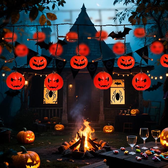 6FT 25LED Halloween Pumpkin Icicle Light, Decorative String Light with 10 Pumpkins, 8 Lighting Modes, Battery Operated, Indoor Outdoor Holiday