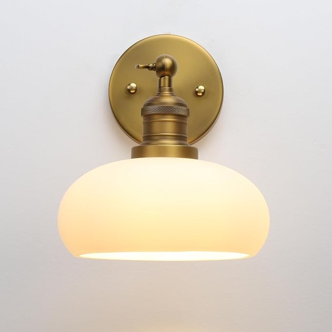 Pathson Milk White Glass Wall Sconce Lamp, Hardwired Vintage Bathroom Vanity Light Fixture for Wall Painting, Living Room, Foyer, Kitchen Sink, Bedroom, Farmhouse Lighting