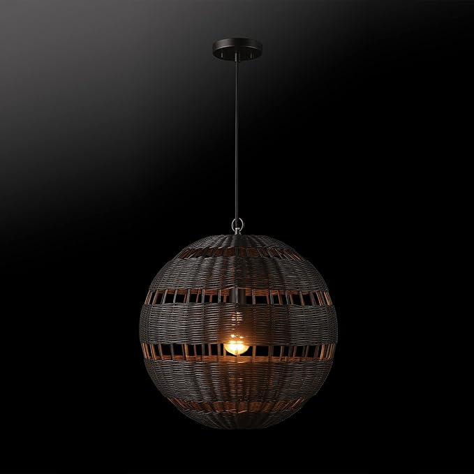 GLOBE Electric Novogratz x 65838 Beth 1-Light Pendant Lighting, Matte Black, Bulb Not Included