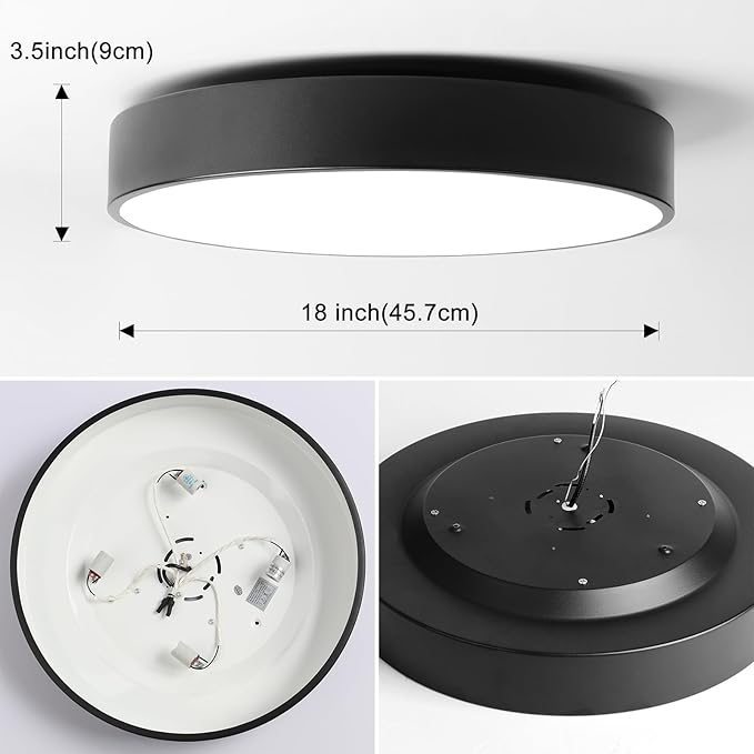 4-Light Close to Ceiling Lamp,18 inch Large Size Matted Black Metal Shade Flush Mount Ceiling Light Fixtures, E12 Socket Lamp for Living Room Bedroom Kitchen Island Dining Room