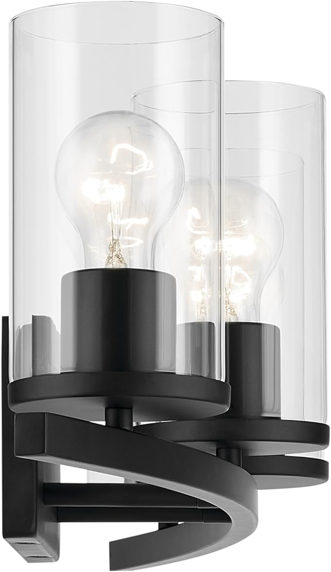 Kichler Crosby 31.25" 4-Light Bathroom Vanity Light Fixture with Clear Glass in Black, Modern Wall Mount Light for Bathroom Over Mirror (31.25" x 8.75"), 45498BKCLR