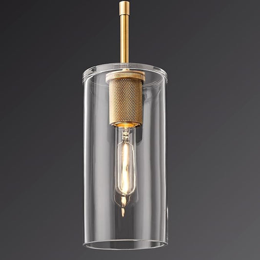 Brass Pendant Lights Kitchen Island 1 Pack Modern Glass Pendant Light Fixtures, 9.5'' Farmhouse Gold Pendant Light Fixtures, Indoor Chandelier for Bathroom, Bar Included Bulb